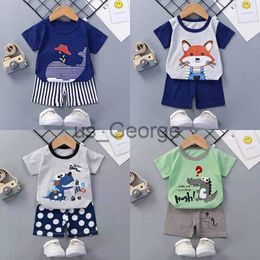Clothing Sets Cartoon Animals Print Tees Boys And Girls Wear Clothes Outfits Casual Crew Neck Pullover Pure Cotton Fashion Short Sleeve Sets J230630