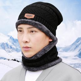 Berets High Quality Winter Beanie Hat Scarf Set Warm Knit Thick Fleece Lined Cap Neck Warmer For Men Women
