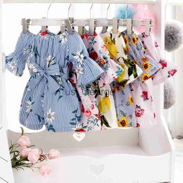 Clothing Sets 2023 Summer Children Girls Onesie Flower Cotton Lantern Sleeve Toddler Girl Jumpsuit With Belt Kids Baby Girls Bodysuit J230630