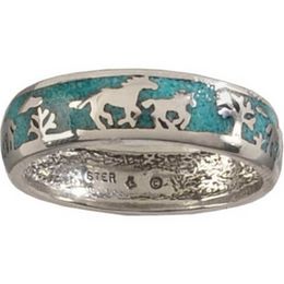 Vintage Ethnic Style Rings for Women Ancient Silver Colour Blue Drip Animal Horse Pattern Party Vacation Jewellery Girls Gift