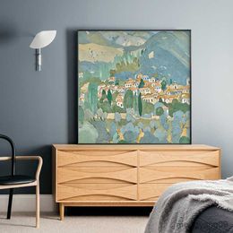Other Home Decor Abstract Village Landscape Poster Art Canvas Painting Mountain Scenery Pictures for Living Room Nordic Decor R230630