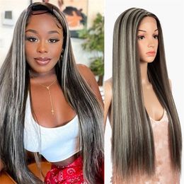 30 Inch Highlight Wig Natural Black Honey Blonde Lace Front Wigs 180 Density Middle Part Straight Lace Wig Ombre Brown Coloured Wigs