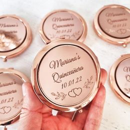 Party Favour Personalised Bride Compact Pocket Mirror Rose Gold Custom Engraved Makeup Wedding Bridal Shower Guests Gift