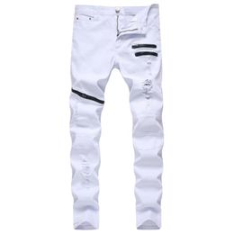 2021 High quality Mens jeans Distressed Motorcycle biker Rock Skinny Slim Ripped hole stripe Fashionable Zipper design Denim pants296M