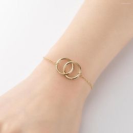 Charm Bracelets Ins Fashion Stainless Steel Geometric Double Ring Circles Heart Bracelet For Women Gift