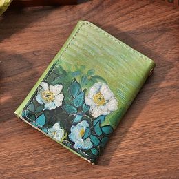 Van Gogh's Wild Rose Wallets Women Short Vintage Chic Folding Cash Clip Leather Purse Students' Money Bag Credit Card Holder