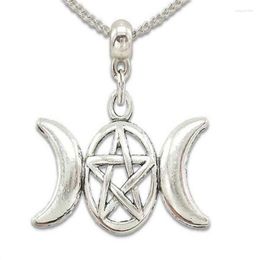 Pendant Necklaces Natural Opalite Pagan Wicca Pentagram Necklace Triple Moon Witchy Esoteric Viking Gothic Punk Jewelry Women Party Gift