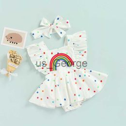 Clothing Sets FOCUSNORM 024M 2pcs Baby Girls Summer Romper Dress Cute Rainbow Dots Printed Ruffle Short Sleeve Backless JUmpsuits Clothing J230630