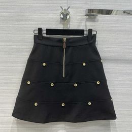 2024 New Model Skirts Mini Skirt Summer Sexy Women Black Skirt 99 Polyester Metal Buckle Studs Decorative Design Half Skirt Threedimensional Cut Aline Designe