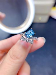 Cluster Rings WEAINY Natural Swiss Blue Topaz Ring Bowknot Style 5 7mm Rectangular Gemstone Genuine 925 Sterling Silver Jewellery