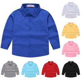 Kids Shirts Fashion Toddler Infant Kids Baby Boys Girls Turn-down Collar Solid Colors Long Sleeve Shirt Blouse Camisa Student Costume#p4 230628