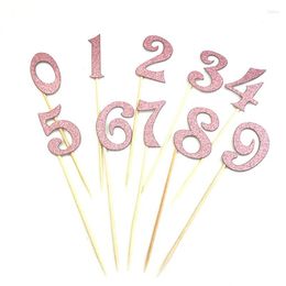 Festive Supplies 10pcs/set Number Pattern Birthday Cake Topper Acrylic Golden Children Anniversary Party Decoration 7 Colours