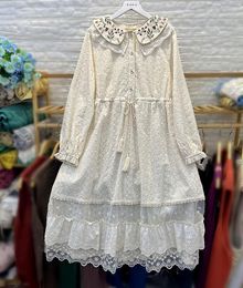 Casual Dresses Embroidery Cotton And Linen Dress Spring 2023 Doll Collar Pure Colour Midi