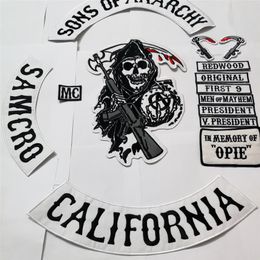 black 14pcs set Sons of anarchy Patches for Motrocycle Biker Clothing Jacket Vest badges appliques sticker Live to ride patches ba2598