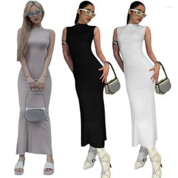 Casual Dresses Summer Knitted Sweater Dress Women Slim Tight-fitting Solid Colour High Waist Sexy Sleeveless Bodycon Tanks