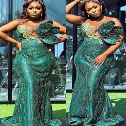 2023 Aso Ebi Dark Green Mermaid Prom Dress Lace Beaded Evening Formal Party Second Reception Birthday Bridesmaid Engagement Gowns Dresses Robe De Soiree ZJ677