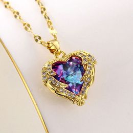 Pendant Necklaces Fashion Simple Creative Ocean Heart Necklace Exquisite Angel Wings Colorful Crystal High Quality Gifts for Girls 230630
