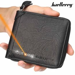 2022 Men Wallets Name Engraving Zipper Short PU Leather Card Holder High Quality Male Purse Coin Holder Men Wallet Carteria
