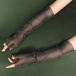 Fingerless Glove Full Glitter Arm Warmer Sleeves Summer Sunscreen Nightclub Hollow Plaid Mesh Fishnet 230629