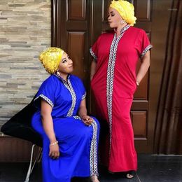 New Fashion African Traditional Clothing for Family Plus Size Woman Clothes Dashiki African Loose Long Maxi Robes Dress Blue Red1193Q