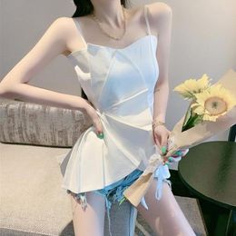 Women's T Shirts Summer Irregular Slim Slip Top Solid Colour Pleated All-match Sexy Tank Temperament Trend Fashion Women Clothing