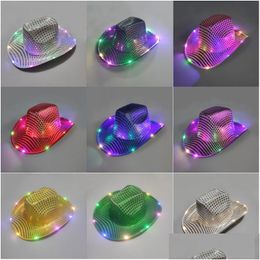 Party Hats Halloween Luminous Cowboy Led Flashing Light Up Sequin Christmas New Year Caps Cosplay Costume Drop Delivery Home Garden Dhhfn