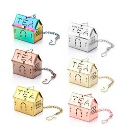 Stainless Steel Tea Infuser 6 Colors Mini House Shaped Strainer Bag Kitchen Seasoning Holder JN30