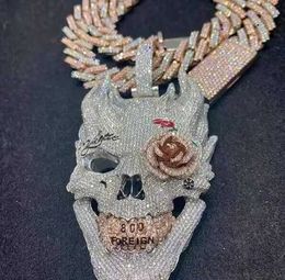 2023 New Arrived Hip Hop Cool Men Boy Jewellery Micro Pave 5a Cz Iced Out Skull Pendant Necklace