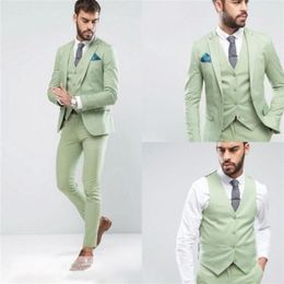 Latest Light Green Men Wedding Suits Custom Groom Tuxedo Man Party Suits Groomsman Tailcoat 3 Pieces Jacket Pant Vest322T
