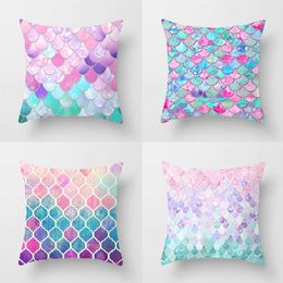 Cushion/Decorative Colourful Glitter Mermaid Scales Pattern Cushion Cover Throw Case for Living Room Sofa Home Decorations