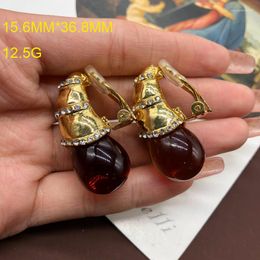 Stud Earrings French Vintage Earring Clip Transparent Red Ancient Glass Elegant Court Style Mediaeval Delicate Accessories