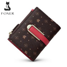 Foxer Female Signature Small Purse Embossing Wallet Mini Ladies Money Bag Chic PVC Leather Women Card Holder Fashion Clutch Bag