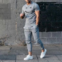 Men's Tracksuits Fashion Casual 2 Piece Sets Men Outfits Jogger Sportswear Clothing Set Short Sleeves T-shirt Trousers Sweatshirt