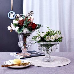 Vases European Crystal Vase for Flower Holder Transparent Glass Vase Home Decoration Wedding for Home Office Hotel x0630