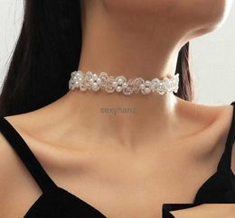 Pendants Creative Design Handmade Beaded Transparent Crystal White Simated Pearl Flower Chokers Necklaces For Women Party Jewellery Gifts Dr