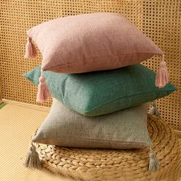 Cushion/Decorative Cushion Cover Case Yellow Beige Solid Plain Linen Cotton Sofa Throw Cushion Cover 45X45Cm Case Home Decor