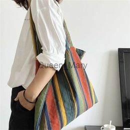 Evening Bags Dome Cameras Retro Women's Canvas Shoulder Bag Rainbow Striped Linen Shopping Bag Eco Large Capacity Handbag Tote for Girls Christmas Gifts J230630