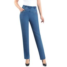 Jeans Loose High Waist Large Size 4xl 5xl Middleaged Mother Jeans Stretch Straight Leg Pants Pocket Embroidery Casual Denim Trousers