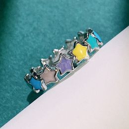 New Fashion Rainbow Silver Ring For Women Colourful Star Ring Fine All-Match Jewellery