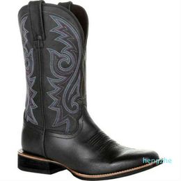 Cowboy Boots Black Brown Faux Leather Winter Shoes Retro Men Women Embroidered Western Unisex Footwear Big Size 48