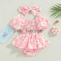 Clothing Sets mababy 018M Newborn Toddler Infant Baby Girls Romper Floral Rose Print Ruffle Jumpsuit Playsuit Headband Summer Clothing D01 J230630