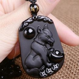 Pendant Necklaces Handmade Weave Black Obsidian Stone Engraved Many Style Animal Long Beads Chain Necklace Fashion Jewellery