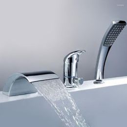 Bathroom Sink Faucets Wvaterfall Basin Chrome Brass 3 Hole Bathtub Faucet Shower Bath Water Mixer Taps