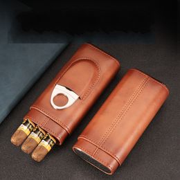 Portable cigar case Portable three-piece pu leather + cedar wood portable travel storage case Travel cigar bag
