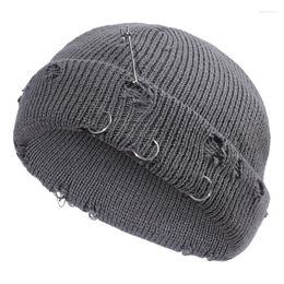 Berets Harajuku Beanies Knitted Hat Women Fashion Winter Warm Thick Gorro Men Hip Hop Pin Hole Skullcap Short Unisex Basic Cap