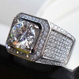 Cluster Rings Men's 925 Sterling Silver Pave White Gemstone Ring Luxury 3ct Round Diamond Engagement Wedding Boys Sapphire Jewelry Boy