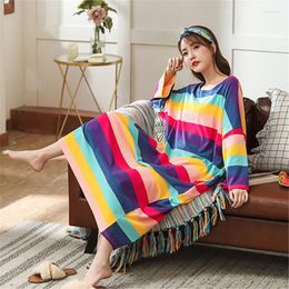 Women's Sleepwear Nightdress Colour Stripes Summer Ladies Fat Xl Sleep Dress Cotton Simple Pregnant Women Loose Home Service Pijamas