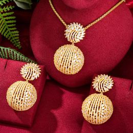 Necklace Earrings Set GODKI Big Fashion Luxury Hollow Ball African For Women Wedding Party Full Zircon Dubai Bridal Earring