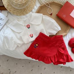 Clothing Sets Girls Short Sleeve Blouse Shirt and Skirt Fashion Summer Flower Set Toddler Girl Clothes for Children 230630