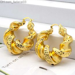Hoop Huggie Hoop Huggie Statement Big Twist Hoop Earrings Women 24K Gold Plated Copper African Dubai Golden Earrings Fashion Ladies Jewellery Z230630